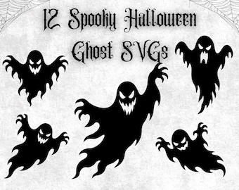 12 Scary and Spooky Halloween Ghost Silhouettes | SVG PNG JPG Vector Files for Laser Cutting Engraving Cricut Crafting | Clipart Craft Files