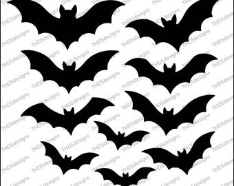 10 sylwetek nietoperzy na Halloween | SVG PNG JPG Ai | Pliki do grawerowania laserowego i cięcia | Upiorne grafiki do Cricut, sylwetki i rękodzieła