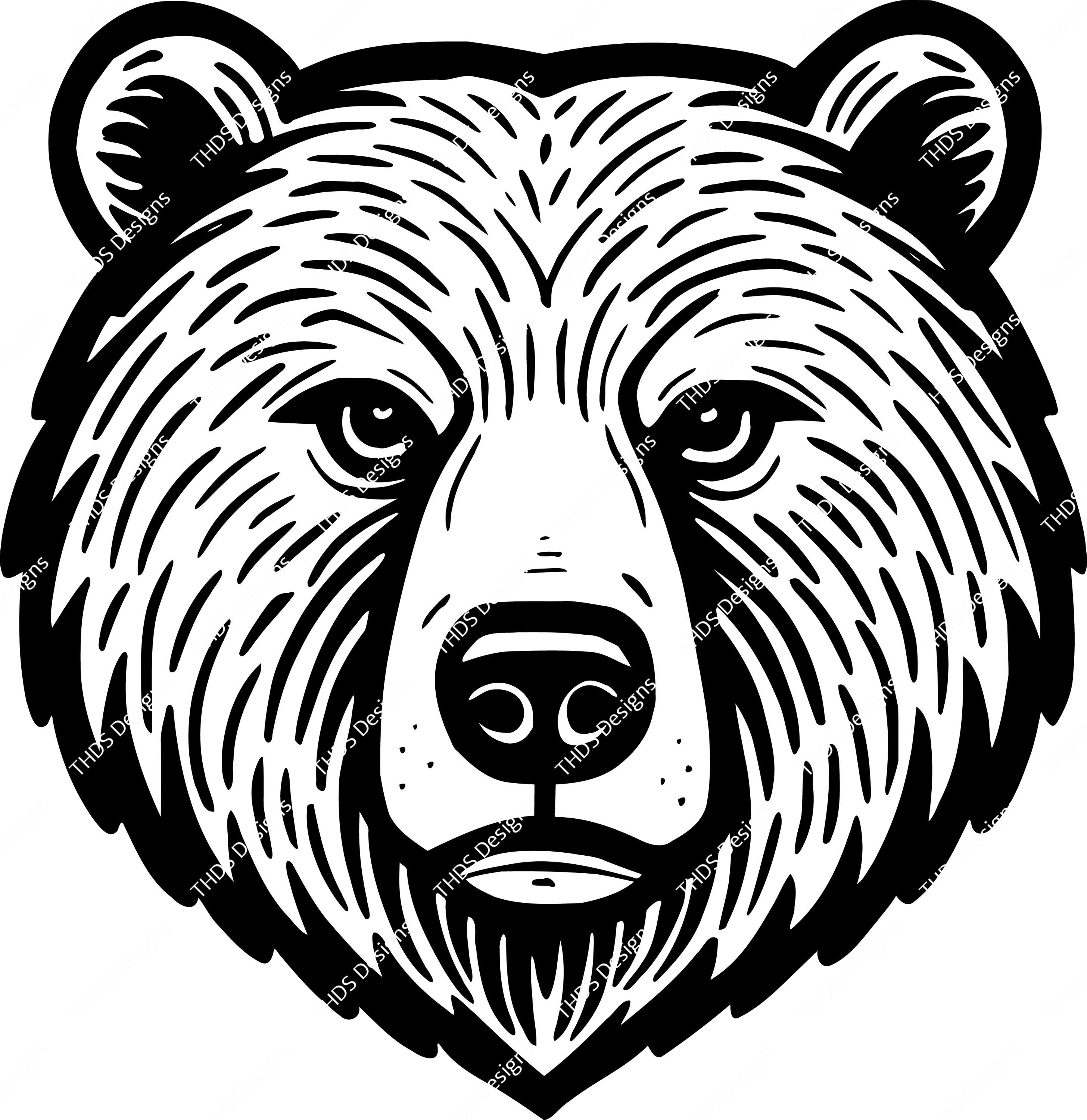 Bear Head Art Clipart SVG PNG JPEG bold hand drawn illustration for junk journals, crafting printables and laser engraving, Instant download