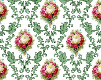 Dolls House Wallpaper 1/12th or 1/24th scale Green Background Floral Miniature #829