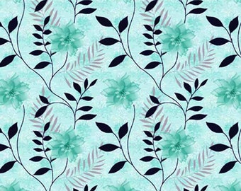 Dolls House Wallpaper 1/12th or 1/24th scale Light Teal Green Background Green Floral Miniature #841