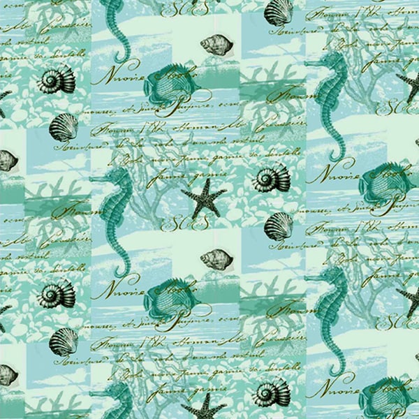 Dolls House  Wallpaper 1/12th or 1/24th scale Quality Paper Bathroom Aqua Seahorse Miniature #327