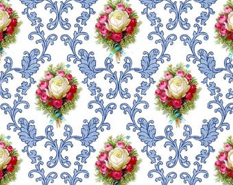Dolls House Wallpaper 1/12th or 1/24th scale Blue Background Floral Miniature #828