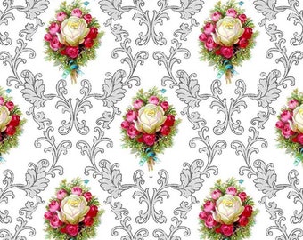 Dolls House Wallpaper 1/12th or 1/24th scale Grey Background Floral Miniature #826