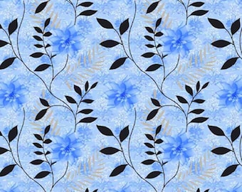 Dolls House Wallpaper 1/12th or 1/24th scale Blue Background Blue Floral Miniature #842