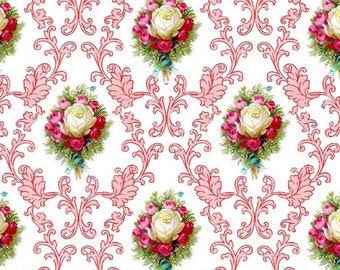 Dolls House Wallpaper 1/12th or 1/24th scale Red Background Floral Miniature #827