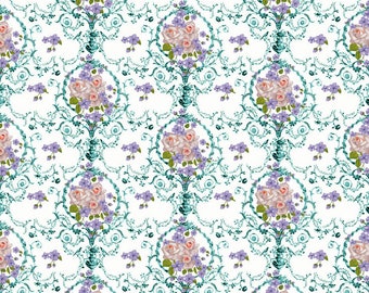 Dolls House Wallpaper 1/12th or 1/24th scale Green Background Floral Miniature #835