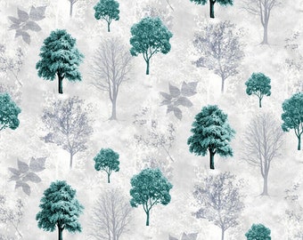 Dolls House Wallpaper 1/12th or 1/24th scale Grey background Teal Green Trees  #818