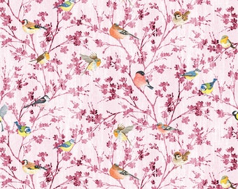 Dolls House Wallpaper 1/12th or 1/24th scale Pink Garden Birds #816