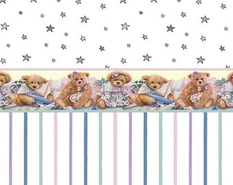 Dolls House Wallpaper 1/12th scale Nursery Teddies stars & stripes  Stripe Dollhouse Miniature #847