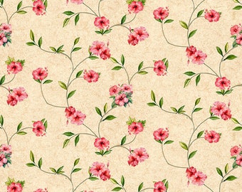 Dolls House Wallpaper 1/12th or 1/24th scale Quality Paper Beige Background Pink Floral #822