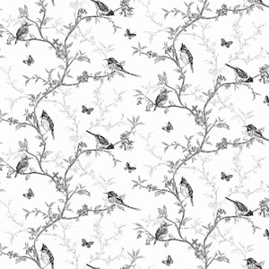 Dolls House   Wallpaper 1/12th or 1/24th scale Quality Paper  Black & White Birds Miniature #404