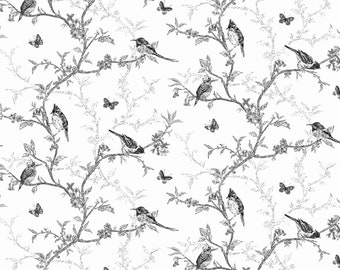 Dolls House Wallpaper 1/12th ou 1/24th scale Quality Paper Black & White Birds Miniature #404