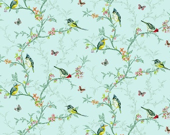 Dolls House Wallpaper 1/12th 1/24th scale Green  Floral Birds Quality Paper #310 