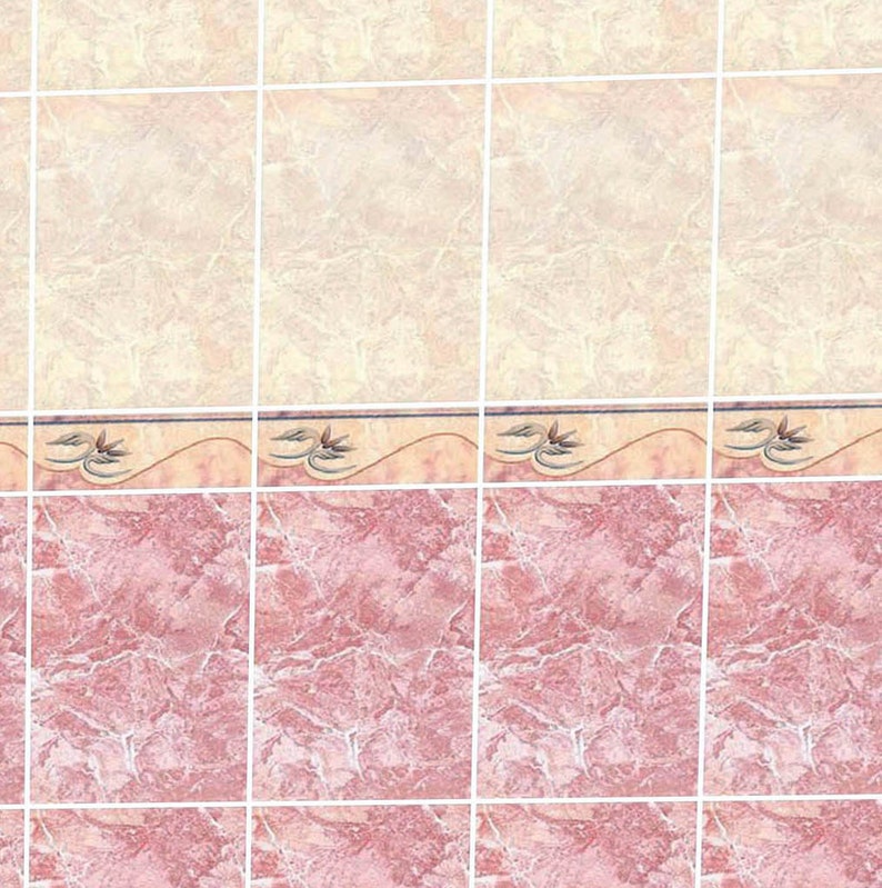 Papier peint maison de poupée 1/12ème ou 1/24ème échelle Salle de bain Papier de qualité Rose Miniature 06T image 1