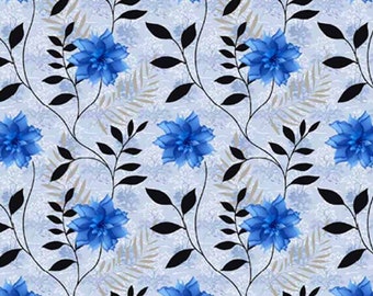 Dolls House Wallpaper 1/12th or 1/24th scale Grey/Blue Background Blue Floral Miniature #837