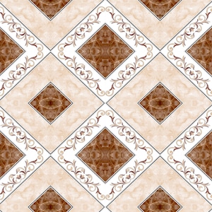 May include: A seamless pattern of brown and white diamond shapes with a floral design. The background is a light beige colour.