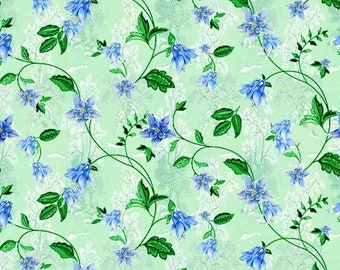 Dolls House Wallpaper 1/12th or 1/24th scale Blue Floral Green background #848