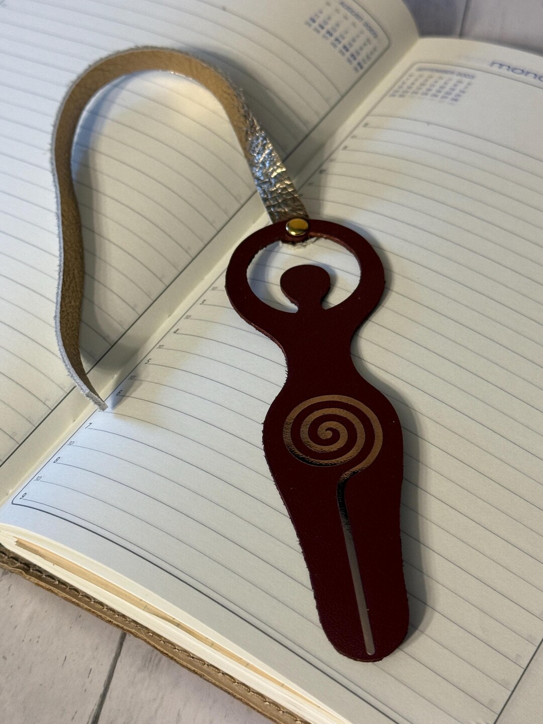 Spiral Goddess Leather Bookmark – Dark Brown With Rose Gold Spiral ...