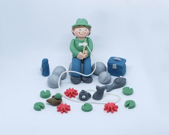 edible fishing pole decorations Fun Express Little Fisherman Picks, Set of 25: Cocktail Picks Decorate your Cake with this Ice Fishing Hobby themed Edible Cake Topper Image featuring Fish Handmade Sugar Edible Fishing Fisherman