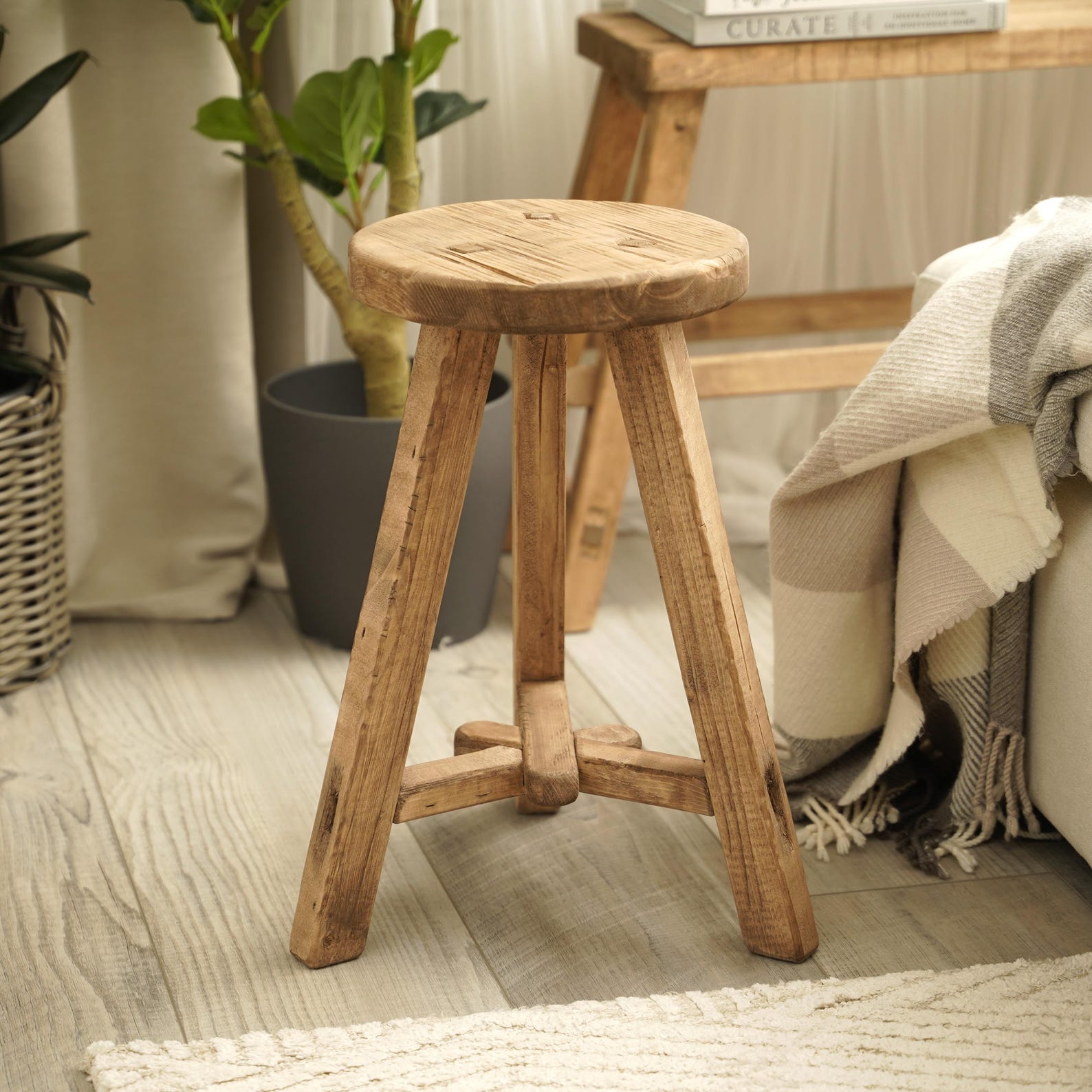 A-shape Vintage-style Round Stool | Rustic | Accent Piece | Side Table ...