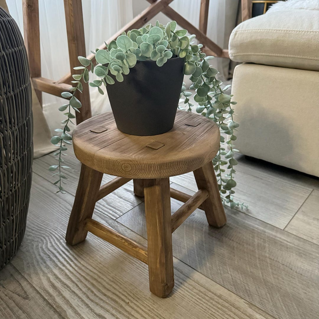 Round Step Stool Decor | Wooden Mini Stool | Plant Stand L Rustic L ...