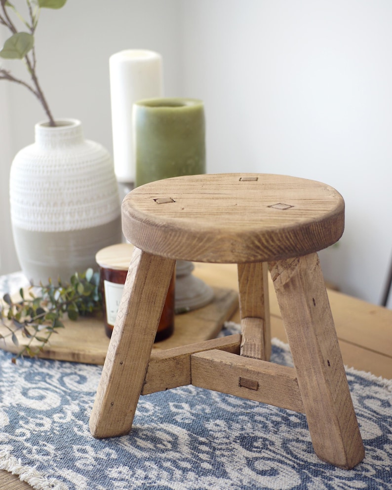 Wooden Mini Stool | Plant Stand | Vintage Style | Rustic | Round Wooden ...