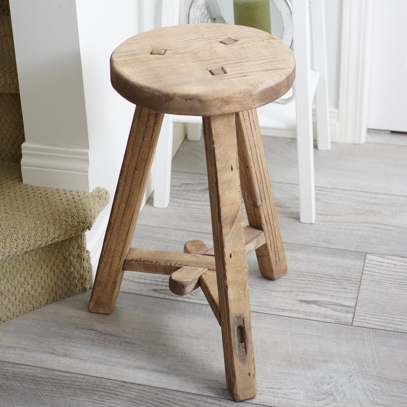A-shape Vintage-style Round Stool | Rustic | Accent Piece | Side Table ...