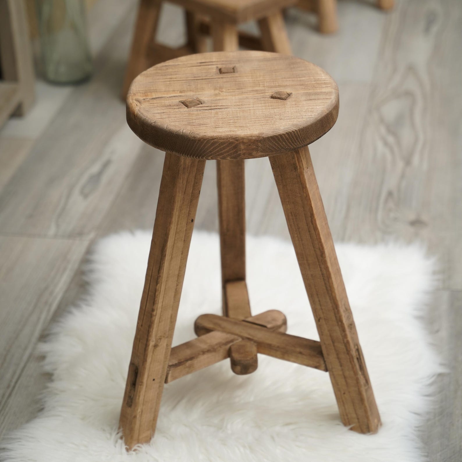 A-shape Vintage-style Round Stool | Rustic | Accent Piece | Side Table ...