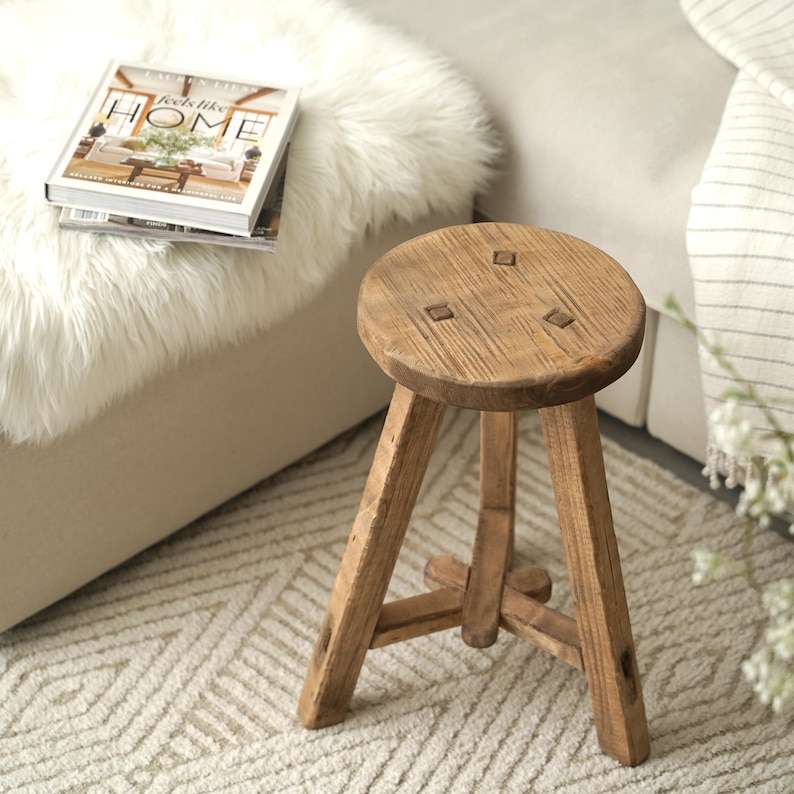 A-shape Vintage-style Round Stool | Rustic | Accent Piece | Side Table ...