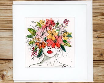 Hand-Painted Floral Watercolor Card: Unique Blank Greeting Card