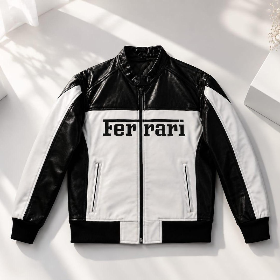 Ferrari Racing Style Black & White Leather Jacket - Etsy