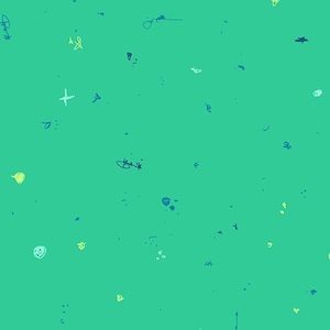 Könnte beinhalten: Ein türkisfarbener Hintergrund mit verstreuten, handgezeichneten Kritzeleien in Blau-, Grün- und Gelbtönen. Die Kritzeleien umfassen Pluszeichen, Kritzeleien und andere abstrakte Formen, die ein verspieltes und skurriles Muster erzeugen. Geeignet für verschiedene Anwendungen.