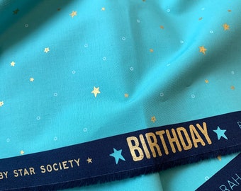 Patchworkstoff - Ruby Star Society - Sarah Watts - Birthday - Türkis Turquoise Tiny Stars Metallic  - 0,25m