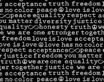 Patchwork fabric - Michael Miller - Graydation - Peace and Harmony - Writing - Black