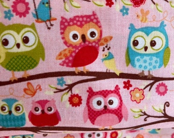 Happy Flappers - Patchwork fabric - Owls Pink