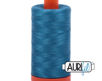 Aurifil Mako 50wt - 1125- MediumTeal  - Nähgarn, Patchworkgarn, Quiltgarn - 1300m - orangene Spule