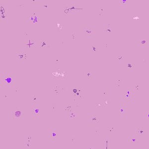 Könnte beinhalten: Ein hellvioletter Hintergrund mit verstreuten, handgezeichneten Kritzeleien in Lila- und Weißtönen. Die Kritzeleien umfassen Kreuze, Punkte und abstrakte Formen und erzeugen ein verspieltes und künstlerisches Muster.