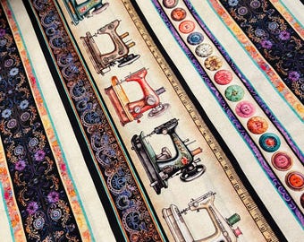 Patchwork fabric - QT Fabrics - In Stitches - Decorative Stripe - Borders - Singer - 0.25 m