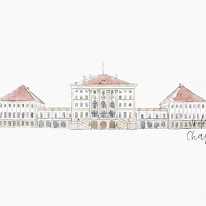 Schloss Nymphenburg Aquarell – Digitale Hochzeitslocation München, Vorlage für Einladungen & Papeterie
