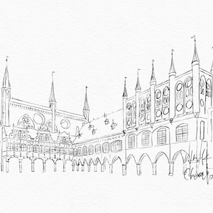Aquarell Rathaus Lübeck – Digitale Hochzeitslocation-Illustration für Papeterie, Einladungen & individuelle Hochzeitsgeschenke