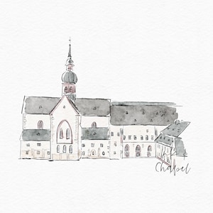Kloster Eberbach Aquarell – Hochzeitslocation Illustration, Digitale Einladung, Papeterie Vorlage zum Download