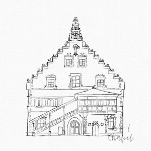 Aquarell Rathaus Lindau – Digitale Hochzeitslocation-Illustration für Einladungen, Papeterie & personalisierte Hochzeitsdesigns