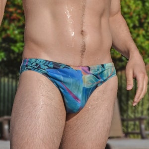 Tropical Plant Print Mens Swim Brief