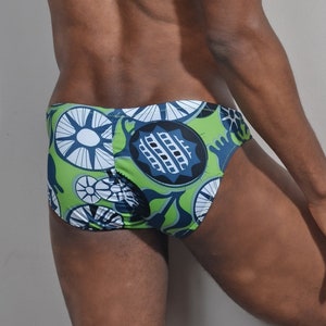 Green, Blue, and White 70&#39;s Print Men&#39;s Swim Brief