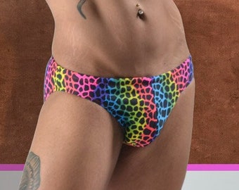 Rainbow Leopard Print Men's Brief Swimwear