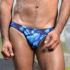 Blue Glitch Mens Swim Brief