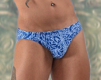 Blue and Light Blue Tropical Print Men's Swim Brief