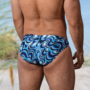 Blue 70&#39;s Retro Print Men&#39;s Swim Brief