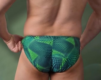 Green and Black Geometric Print with Dots - Men&#39;s Swim Brief